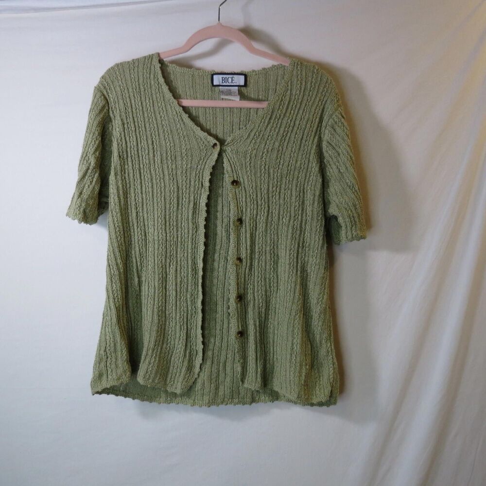 Womens Green Popcorn Cardigan Whimsical Grannycore Secretary Silk Blend Sz‎ L
